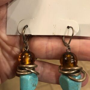 Amber and Turquoise Dangle Earrings